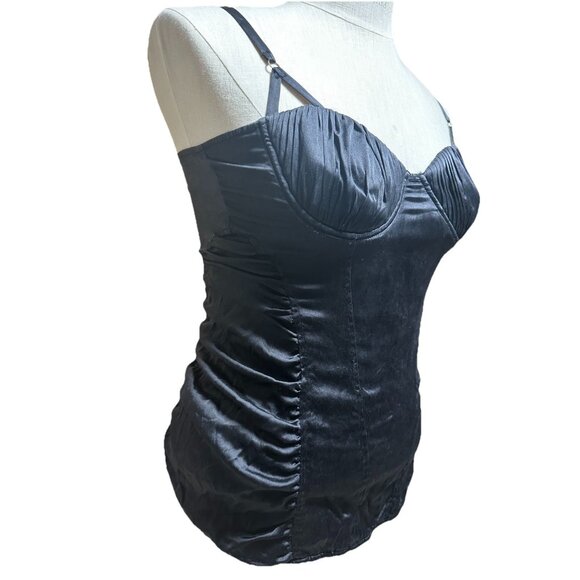 Guess Marciano Black Silk Ruched Corset Bustier Top Small Y2K Sexy Evening Party - Picture 6 of 8